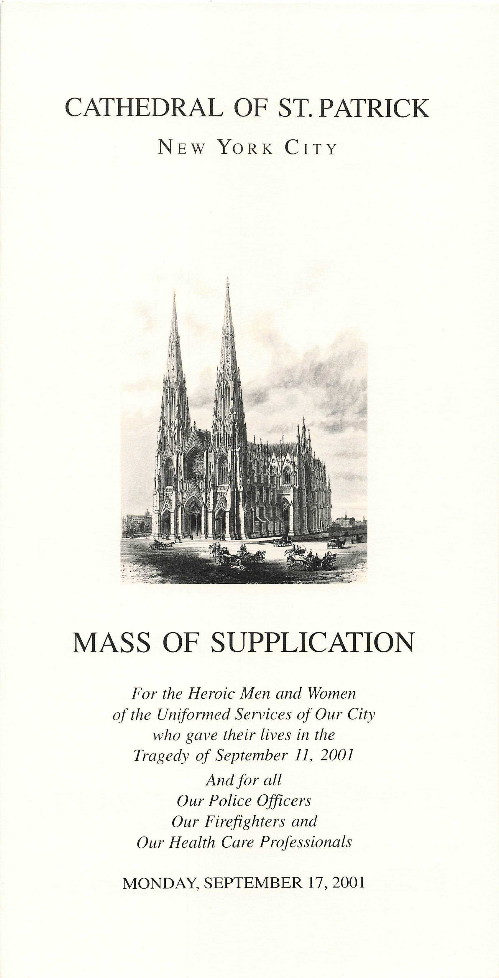 The program from the Mass of Supplication, September 17, 2001.