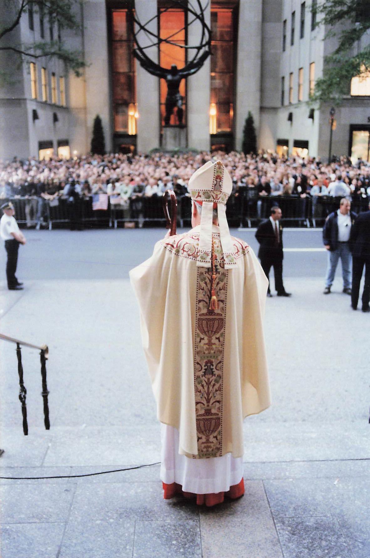 The Cardinal blesses the crowd gathered outside Rockefeller Center