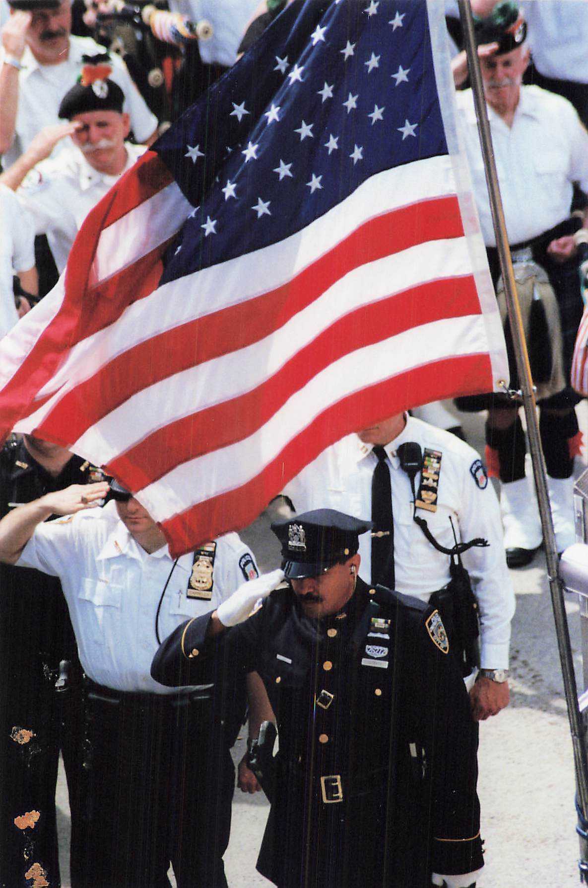 A salute during the ceremony marking the end of the recovery effort, May 2002